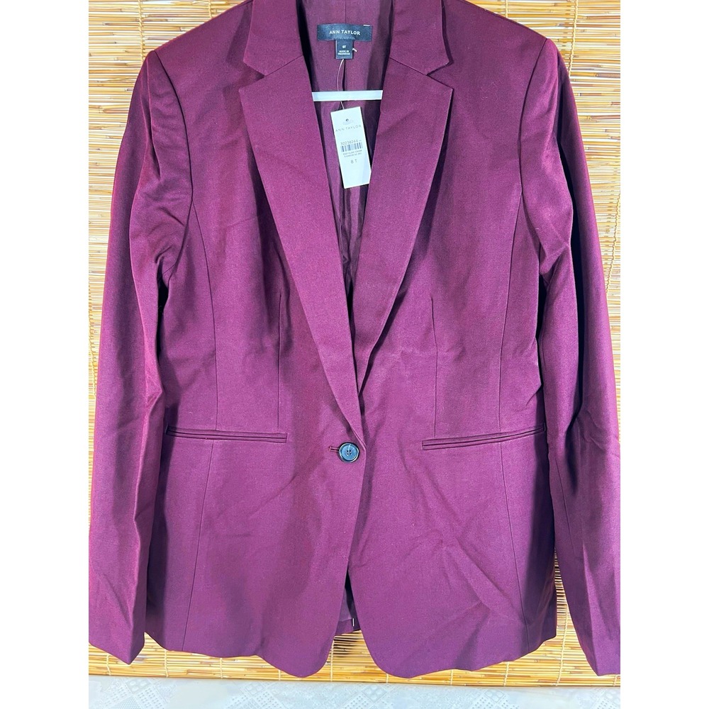 Ann Taylor Purple Solid One-Button Blazer Suit Jacket Pockets Long Sleeve 8T